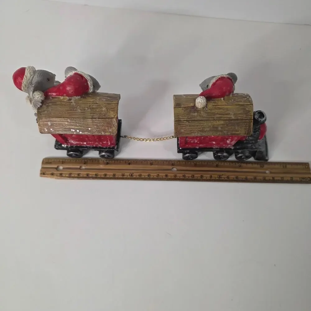 Christmas Mice Train Figurine 2-Piece Resin Holiday Tabletop Decor Red